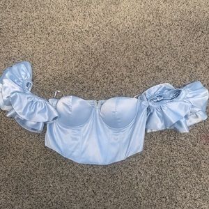 Fashion Nova Baby Blue Corset Ruffle Sleeve Crop Top Size Large - New Women